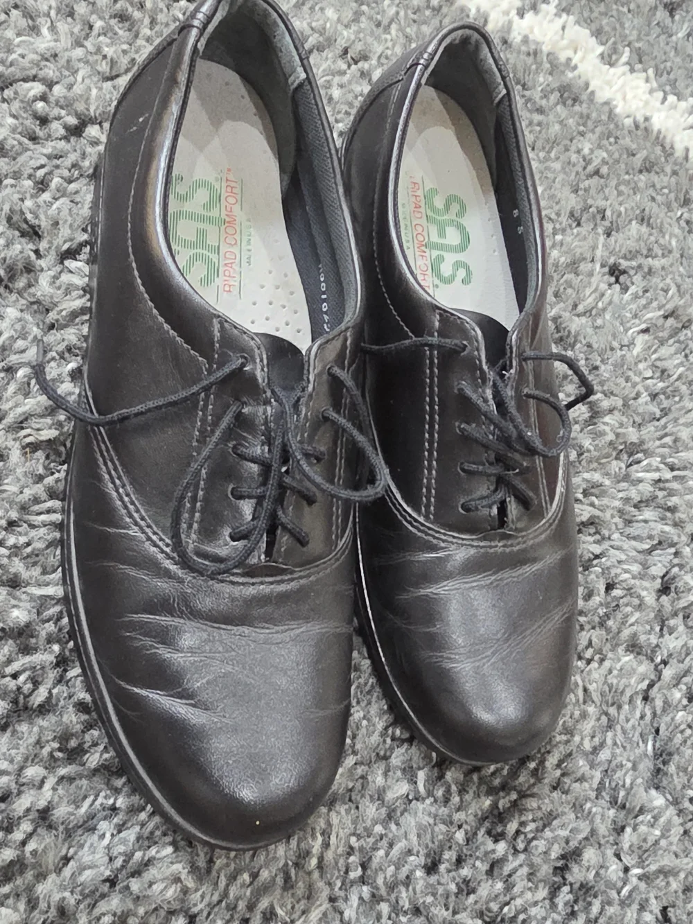SAS Ladies 8 S (Slim) Whisper Black Leather Tripad Comfort Oxford Walking USA